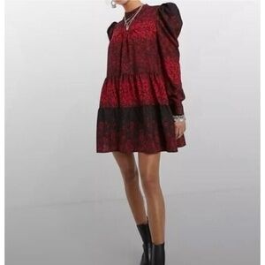 TOPSHOP Dress Womens Sz 10 Puff Shoulder / Sleeve Black & Red